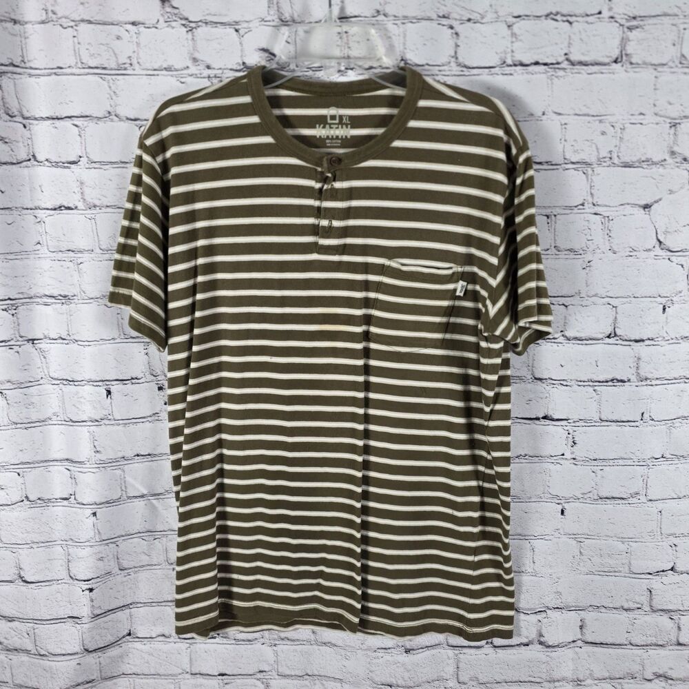Katin Men's XL Brown Striped Cotton Henley Shirt